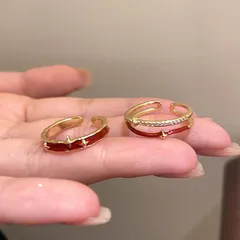 Sweet Red Star Adjustable Ring For Women In Electroplated Alloy 2