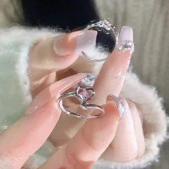 Sweet Geometric Alloy Ring For Women Featuring Electroplated Design And Rhinestones, 1 Piece 5