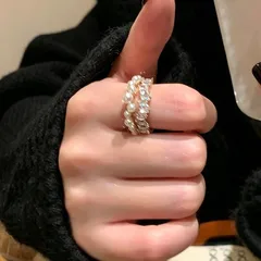 Sweet Star Open Ring For Women In Gold With White K Plated Finish Featuring Asymmetrical Design And Imitation Pearl Inlay 2