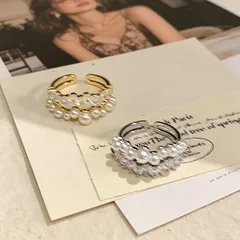 Sweet Star Open Ring For Women In Gold With White K Plated Finish Featuring Asymmetrical Design And Imitation Pearl Inlay 5