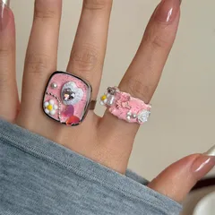 Sweet Starfish Open Ring For Women In Natural Pink Metal With Rhinestones, Handmade 2