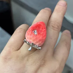 Sweet Strawberry Ring For Women In Natural Pink Alloy With Electroplated Finish 4