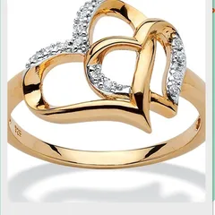Double Heart Sweet Unisex Rings For Everyday Wear Featuring Electroplated Gold Alloy With Rhinestones