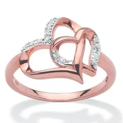 Double Heart Sweet Unisex Rings For Everyday Wear Featuring Electroplated Gold Alloy With Rhinestones 2