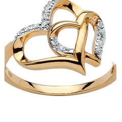 Double Heart Sweet Unisex Rings For Everyday Wear Featuring Electroplated Gold Alloy With Rhinestones 5
