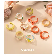 Sweet Versatile Women's Ring Drip Oil Colorful Ins Style Fashion Jewelry Luxury Feel Summer New Open Hand Accessory
