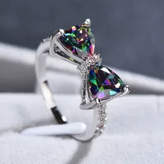 Sweet White Alloy Bow Tie Ring For Women Featuring Zircon Inlay