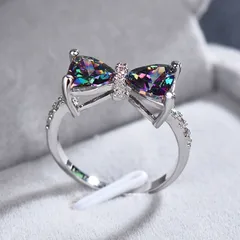 Sweet White Alloy Bow Tie Ring For Women Featuring Zircon Inlay 2
