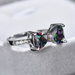 Sweet White Alloy Bow Tie Ring For Women Featuring Zircon Inlay 3