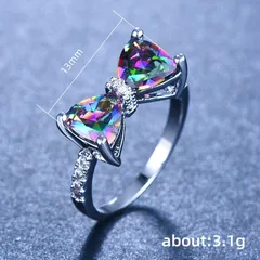 Sweet White Alloy Bow Tie Ring For Women Featuring Zircon Inlay 4