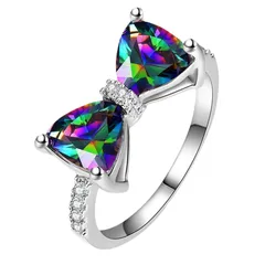 Sweet White Alloy Bow Tie Ring For Women Featuring Zircon Inlay 5