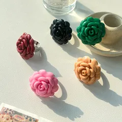 Tea Flower Resin Titanium Steel Flat Bottom Fashion Colored Ring Non-fading Vintage Open Finger Ring Jewelry Unisex