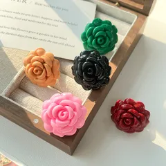 Tea Flower Resin Titanium Steel Flat Bottom Fashion Colored Ring Non-fading Vintage Open Finger Ring Jewelry Unisex 3