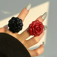 Tea Flower Resin Titanium Steel Flat Bottom Fashion Colored Ring Non-fading Vintage Open Finger Ring Jewelry Unisex 4