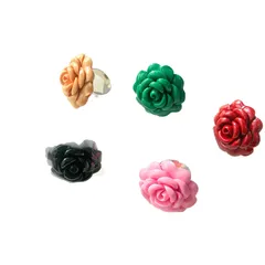 Tea Flower Resin Titanium Steel Flat Bottom Fashion Colored Ring Non-fading Vintage Open Finger Ring Jewelry Unisex 5