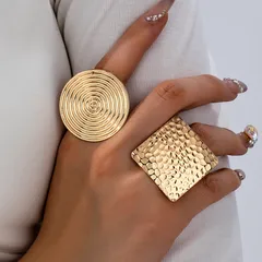 Thickened Gold Plated Adjustable Square Ring For Women Fashionable Simple Open Ring Style Metal Jewelry