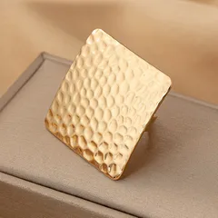 Thickened Gold Plated Adjustable Square Ring For Women Fashionable Simple Open Ring  Style Metal Jewelry 2