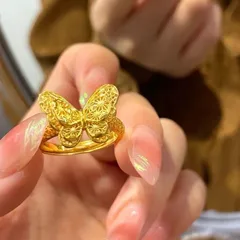 Three-dimensional Butterfly Open Ring For Women In Electroplated Copper With Luxurious Style