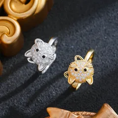 Three-dimensional Cat Open Ring For Women In Titanium Steel With 18K Real Gold Plated PVD Coating 2
