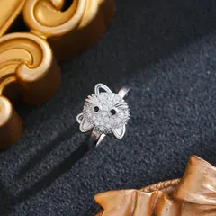 Three-dimensional Cat Open Ring For Women In Titanium Steel With 18K Real Gold Plated PVD Coating 3
