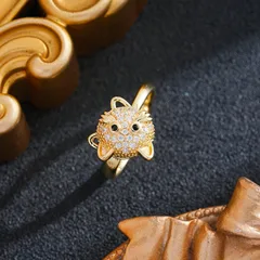 Three-dimensional Cat Open Ring For Women In Titanium Steel With 18K Real Gold Plated PVD Coating 4