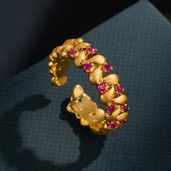 Three-dimensional Grain Open Ring For Women In Copper Alloy With 18K Real Gold Plating And Zircon Inlay