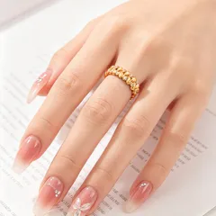 Three-dimensional Grain Open Ring For Women In Copper Alloy With 18K Real Gold Plating And Zircon Inlay 2