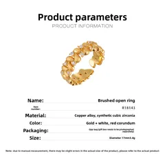 Three-dimensional Grain Open Ring For Women In Copper Alloy With 18K Real Gold Plating And Zircon Inlay 3