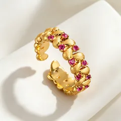 Three-dimensional Grain Open Ring For Women In Copper Alloy With 18K Real Gold Plating And Zircon Inlay 4