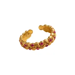 Three-dimensional Grain Open Ring For Women In Copper Alloy With 18K Real Gold Plating And Zircon Inlay 5