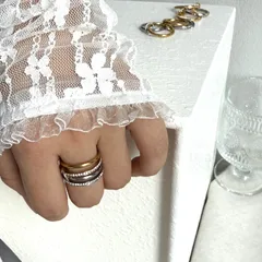 Three- Ring Titanium Steel Ring Plated With 18K Gold Geometric Pattern Women's Stylish Stackable Ring Fashionable New Model 2