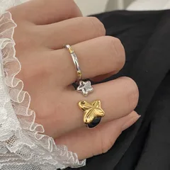 Three- Ring Titanium Steel Ring Plated With 18K Gold Geometric Pattern Women's Stylish Stackable Ring Fashionable New Model 3