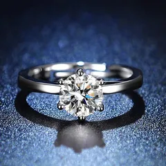 Tiktok Kuaishou Live Broadcast Celebrity Same Fashion Women's Diamond Ring Six-claw 1 Karat Couple Women's Ring Open Wedding Ring 2