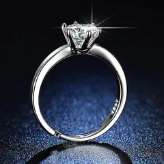 Tiktok Kuaishou Live Broadcast Celebrity Same Fashion Women's Diamond Ring Six-claw 1 Karat Couple Women's Ring Open Wedding Ring 3