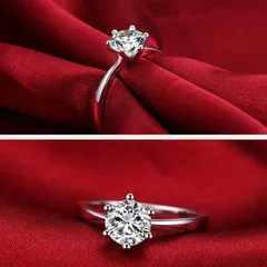 Tiktok Kuaishou Live Broadcast Celebrity Same Fashion Women's Diamond Ring Six-claw 1 Karat Couple Women's Ring Open Wedding Ring 4