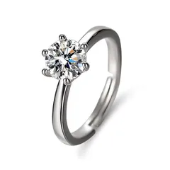 Tiktok Kuaishou Live Broadcast Celebrity Same Fashion Women's Diamond Ring Six-claw 1 Karat Couple Women's Ring Open Wedding Ring 5
