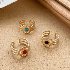 Women’s Open Ring With Round Heart Sun Pattern, Waterproof 304 Stainless Steel, 18K Gold PVD Coating, Artificial Gemstones 2