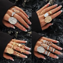 Trendy Geometric Arc Ring Set For Women Versatile Style Zinc Alloy Fashion Jewelry Accessories