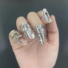 Trendy Metal Ring Set For Women Unique Design Minimalist Style Fashionable Geometric Pattern Adjustable Band Cold Tone 4