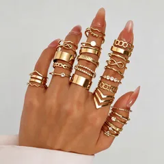Trillion-cut Gold Rings For Women, 30 Pieces With 0.01µm KC Golden Plated Finish And Zircon Inlay 2