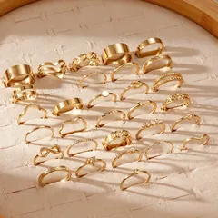 Trillion-cut Gold Rings For Women, 30 Pieces With 0.01µm KC Golden Plated Finish And Zircon Inlay 5