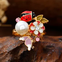 Tropical Animal Open Ring For Women With KC Golden Plated 0.03µm-0.05µm Thickness And Rhinestones, 1 PCS Package