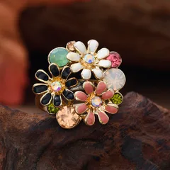 Tropical Animal Open Ring For Women With KC Golden Plated 0.03µm-0.05µm Thickness And Rhinestones, 1 PCS Package 2