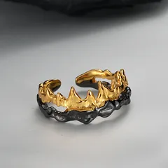 Two Tone Gothic Landscape Mountain Ring In 925 Sterling Silver With Electroplated Finish, Multicolor Open Ring For Unisex