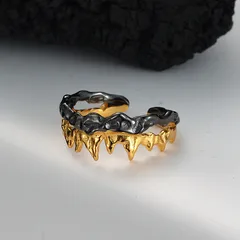 Two Tone Gothic Landscape Mountain Ring In 925 Sterling Silver With Electroplated Finish, Multicolor Open Ring For Unisex 4