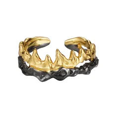 Two Tone Gothic Landscape Mountain Ring In 925 Sterling Silver With Electroplated Finish, Multicolor Open Ring For Unisex 5