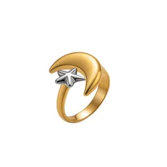 Two Tone Moon Open Ring For Women In Titanium Steel With Electroplated Gold Plating, Available In Multicolor 3
