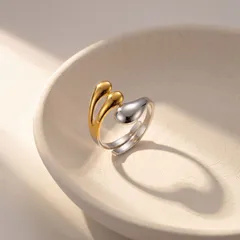 Two Tone Snake Open Ring For Women In Gold, Electroplated Titanium Steel Jewelry 2