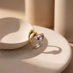 Two Tone Snake Open Ring For Women In Gold, Electroplated Titanium Steel Jewelry 3