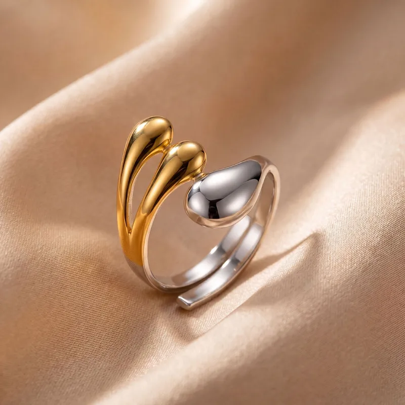 Two Tone Snake Open Ring For Women In Gold, Electroplated Titanium Steel Jewelry 5
